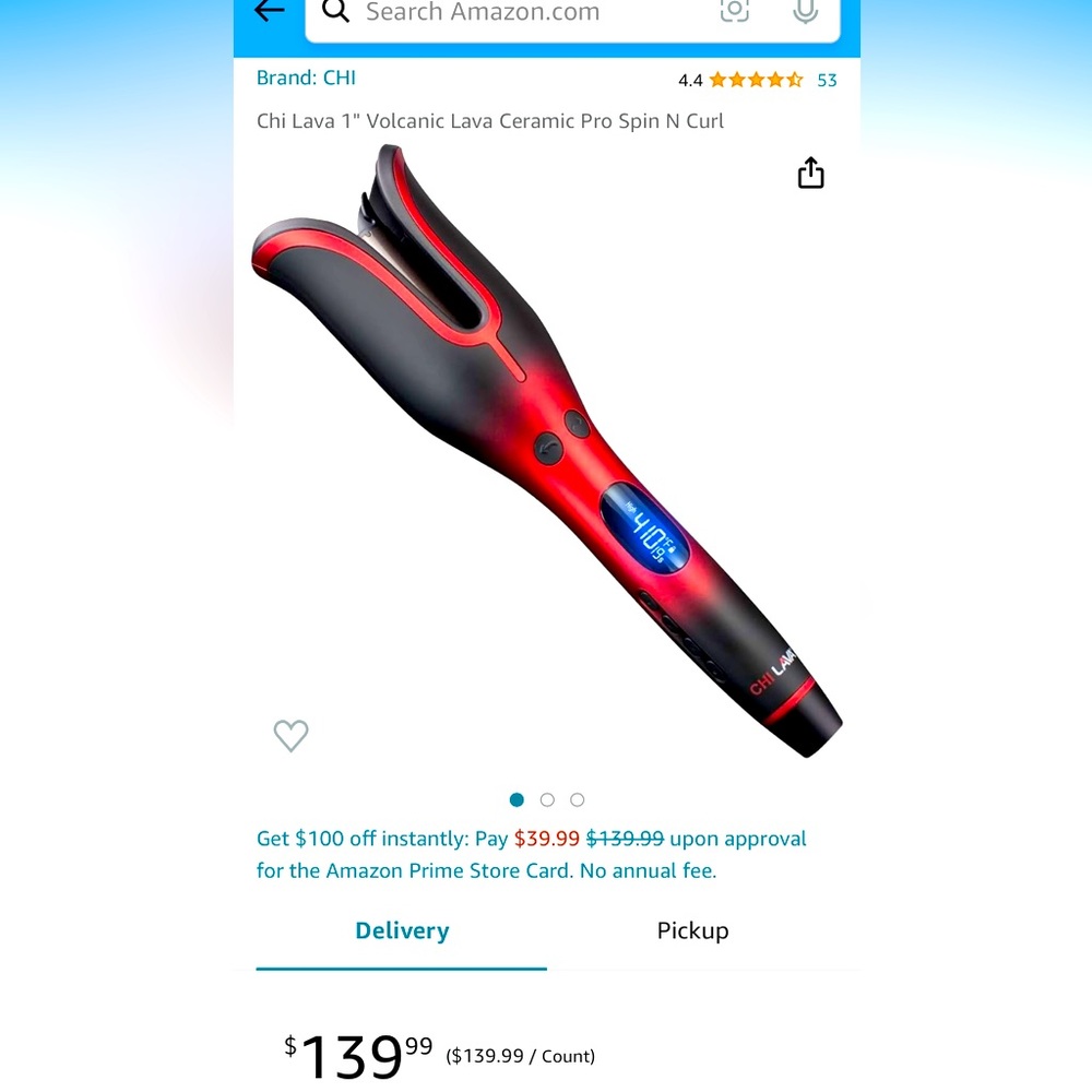 NIB CHI Lava Spin N Curl, 1” Barrel Professional Curling Iron - Black/Red